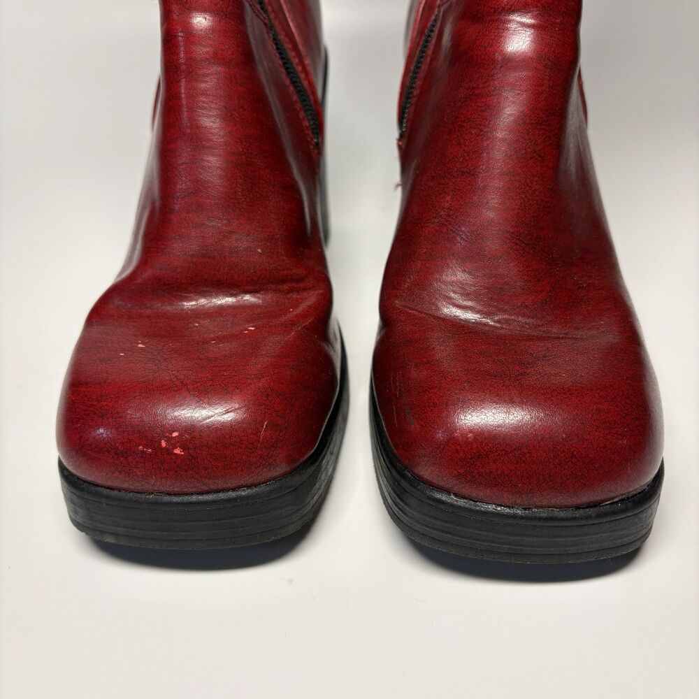 Vtg No Boundaries 00’s Y2K Red Boots 8.5 Square Toe Chunky Heel Retro Brat - Picture 2 of 9